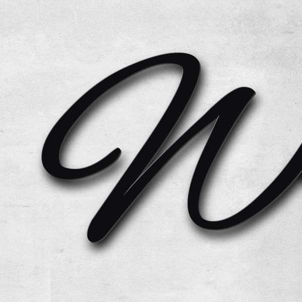 Schriftzug "Willms" in Schriftart "Jessari", Edelstahl V2A pulverbeschichtet - hochwertig & wetterbe