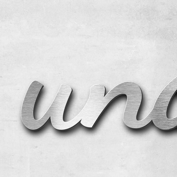 Schriftzug "und Timmy" in Schriftart "Filigrano", Edelstahl V2A gebürstet - hochwertig & wetterbestä