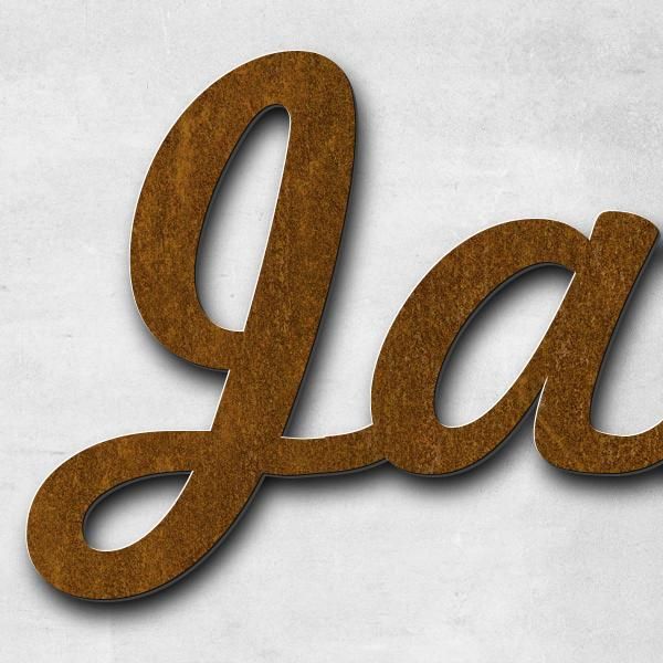 Schriftzug "Jak się masz Kochanie" in Schriftart "Scriptus", Cortenstahl voroxidiert - hochwertig & wetterbeständig