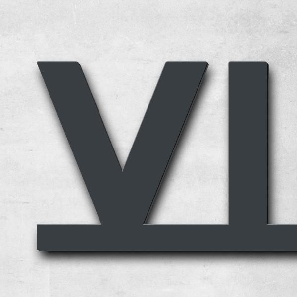 Schriftzug "vierzehn" in Schriftart "Baseline", Edelstahl V2A pulverbeschichtet - hochwertig & wette