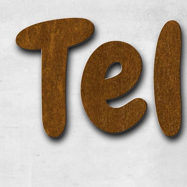 Schriftzug "Tel. 017660871192" in Schriftart "Darius", Cortenstahl voroxidiert - hochwertig & wetter