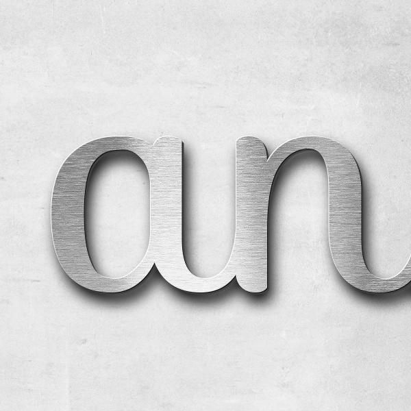 Schriftzug "andreas meier" in Schriftart "Autumna", Edelstahl V2A gebürstet - hochwertig & wetterbes