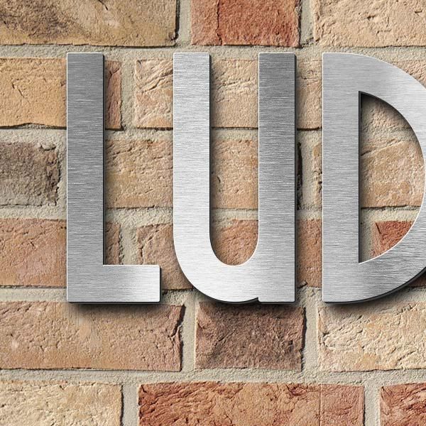 Schriftzug "Ludwig Kesseler" in Schriftart "Style 25", Edelstahl V4A gebürstet - hochwertig & wetter