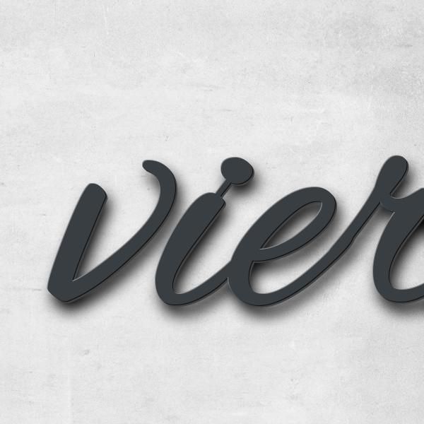 Schriftzug "vierzehn" in Schriftart "Jessari", Edelstahl V2A pulverbeschichtet - hochwertig & wetter