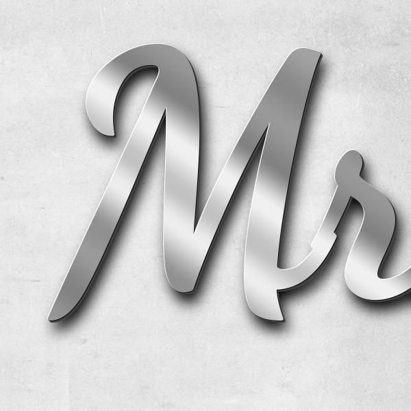Schriftzug "Mr.B" in Schriftart "Filigrano", Edelstahl V2A spiegelpoliert - hochwertig & wetterbestä