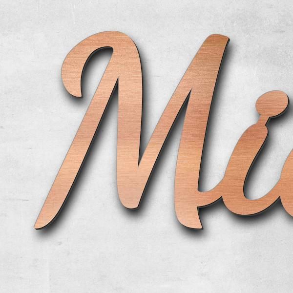 Schriftzug "Michele Gambino", Acryl-Kunststoff in Kupfer-Optik gebürstet - hochwertig & wetterbestän