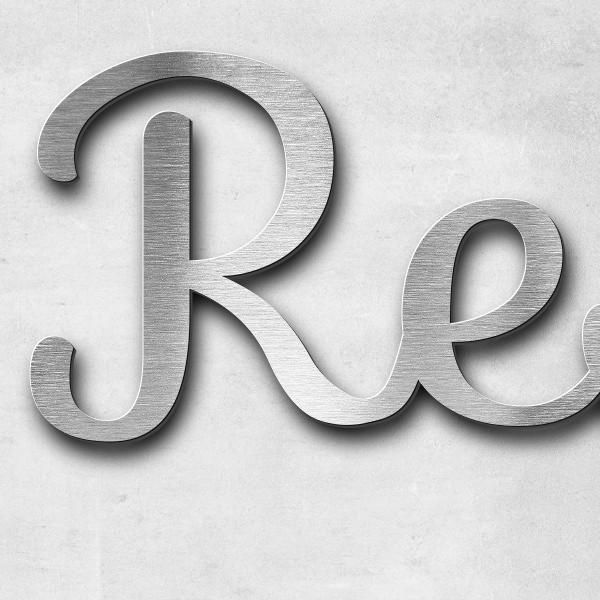 Schriftzug "Residence de la Fontaine" in Schriftart "Autumna", Edelstahl V2A gebürstet - hochwertig