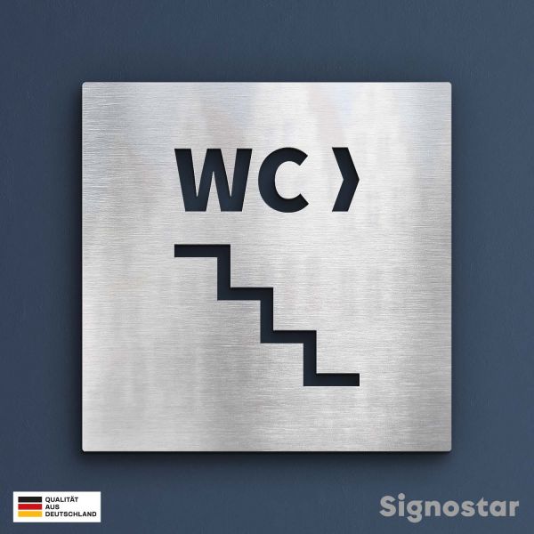 WC Schild Edelstahl - Treppe rechts