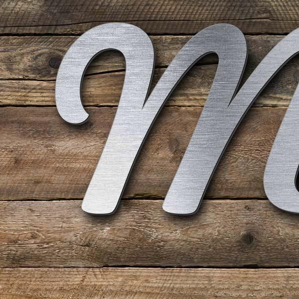 Schriftzug "Mama-Gretel", Acryl-Kunststoff in Edelstahl-Optik gebürstet - hochwertig & wetterbeständ