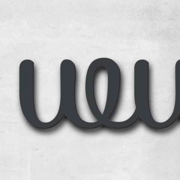 Schriftzug "www.microresult.at" in Schriftart "Autumna", Edelstahl V2A pulverbeschichtet - hochwerti