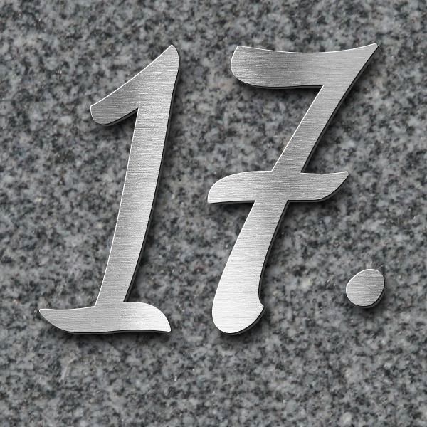 Schriftzug "17.03.1904-28.2.1985" in Schriftart "Filigrano", Edelstahl V2A gebürstet - hochwertig &