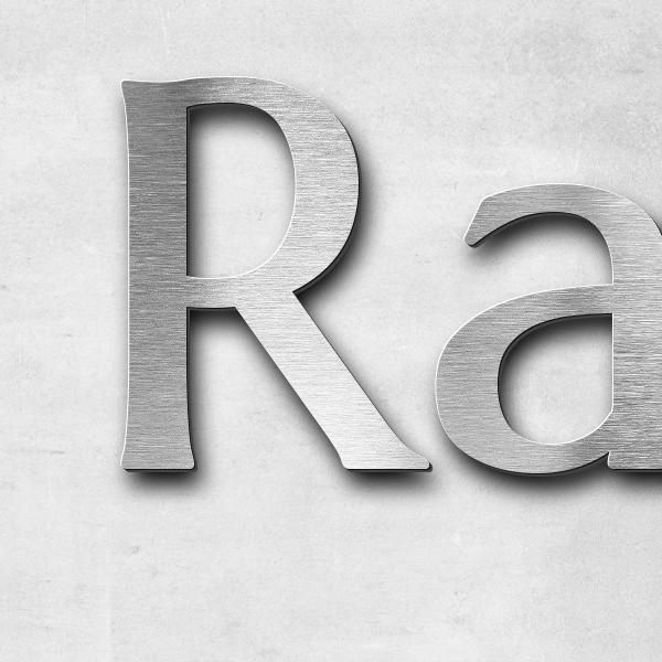 Schriftzug "Rastarchiv" in Schriftart "Eternitas", Edelstahl V2A gebürstet - hochwertig & wetterbest