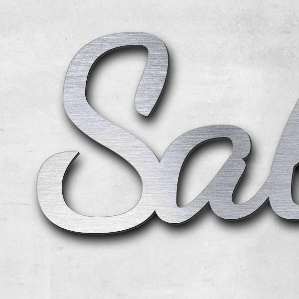Lettering "Salle de Pause", acrylic plastic in Aspect acier inoxydable brushed - high quality & weather resistant