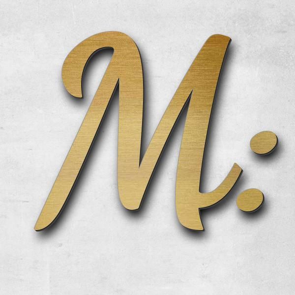 Schriftzug "M:05-08-2017", Acryl-Kunststoff in Messing-Optik gebürstet - hochwertig & wetterbeständi