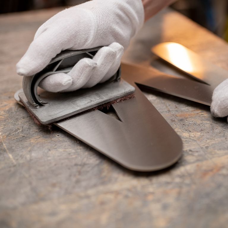 Hand-finishing of stainless steel lettering